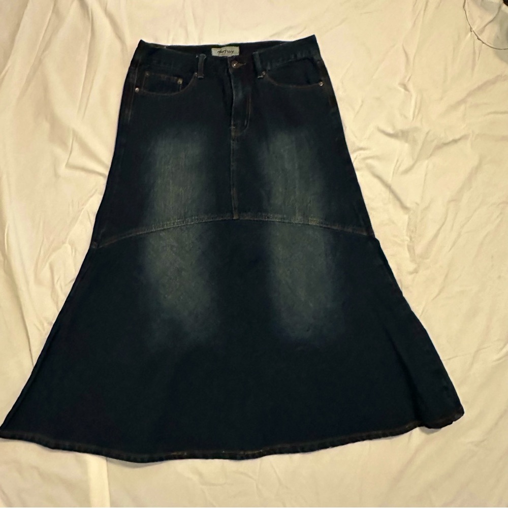 Vintage Denim Maxi Skirt in a Dark Blue Wash